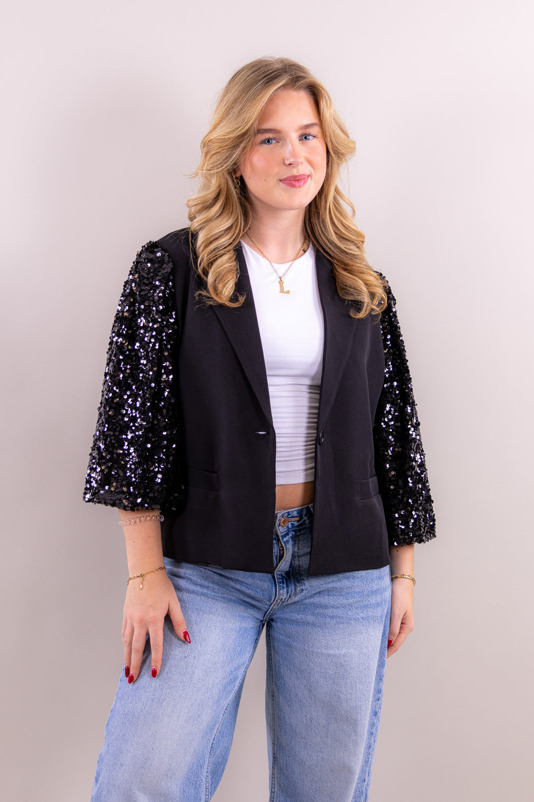 Noelle glitter blazer short sleeve