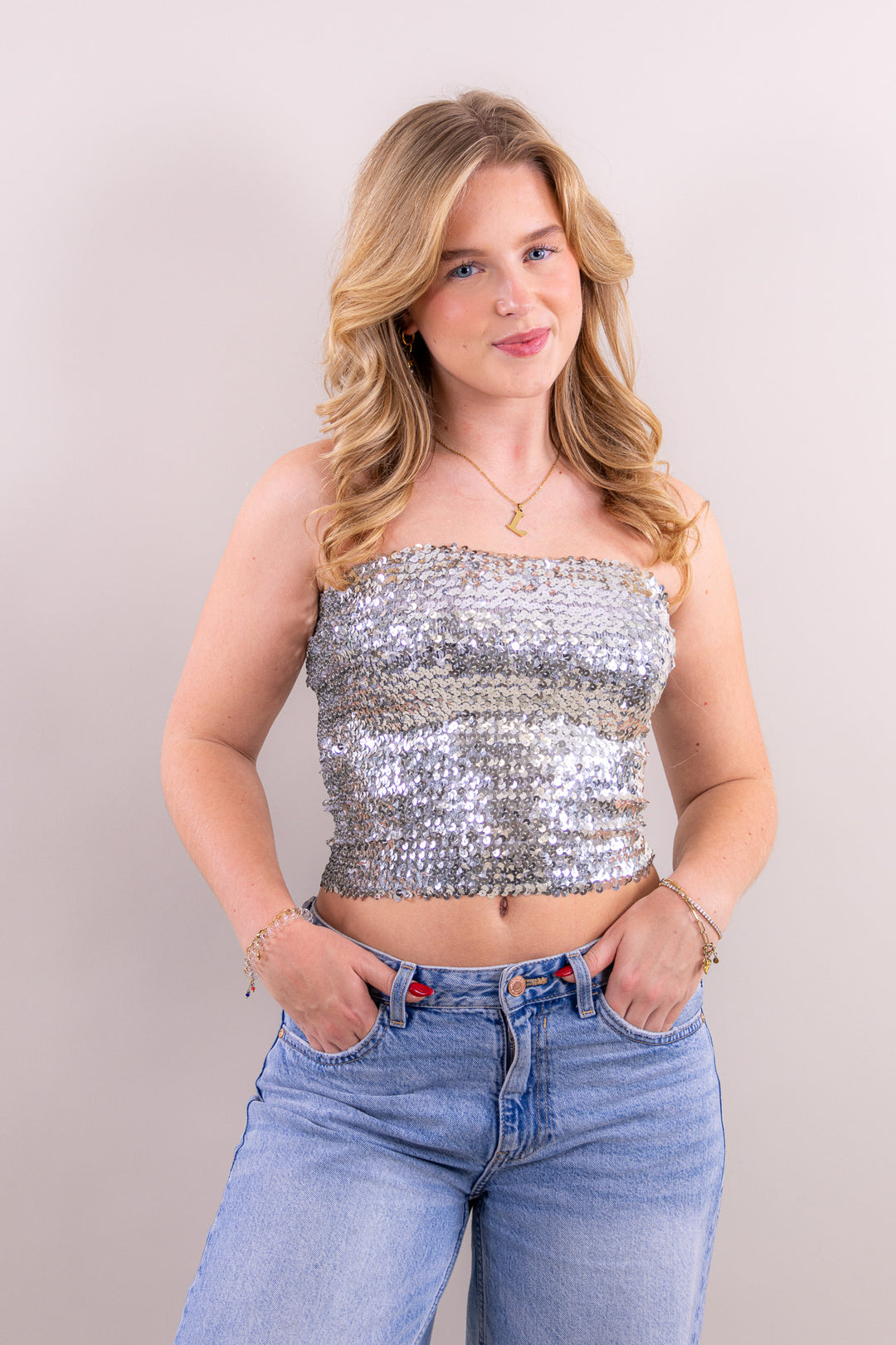 Bobbi glitter strapless top