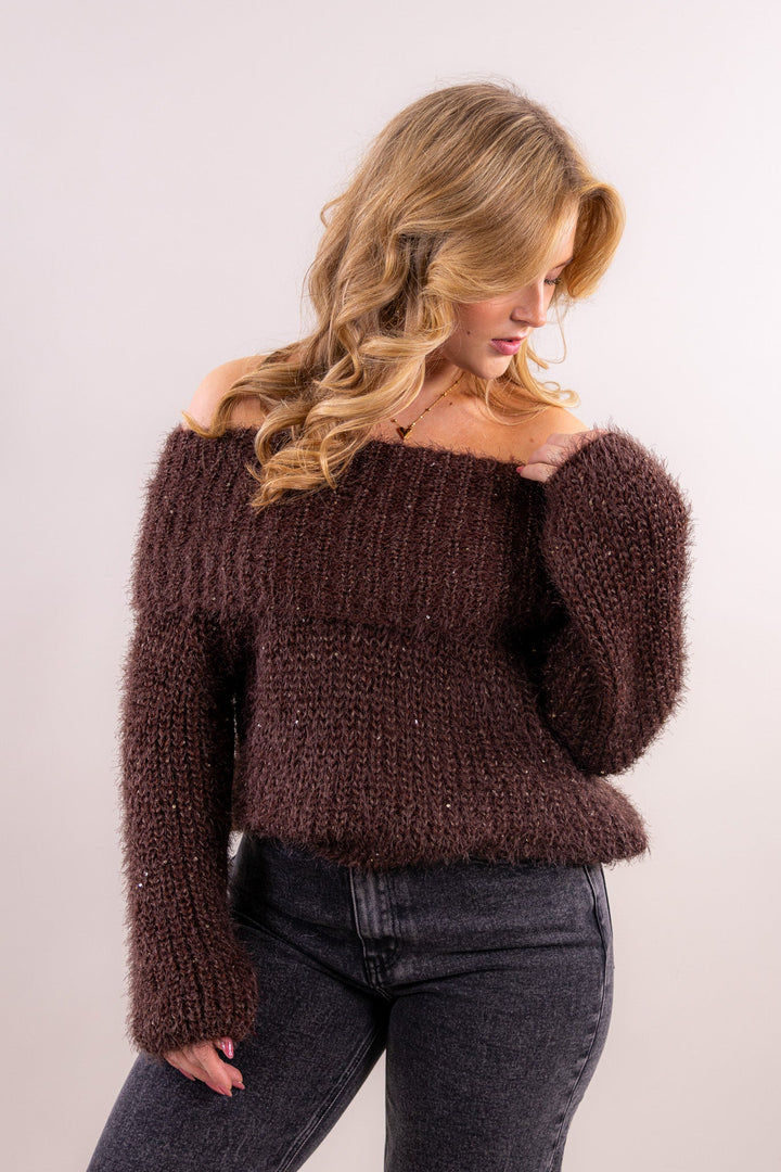 Hanna Glitzer Off Shoulder Strickpullover